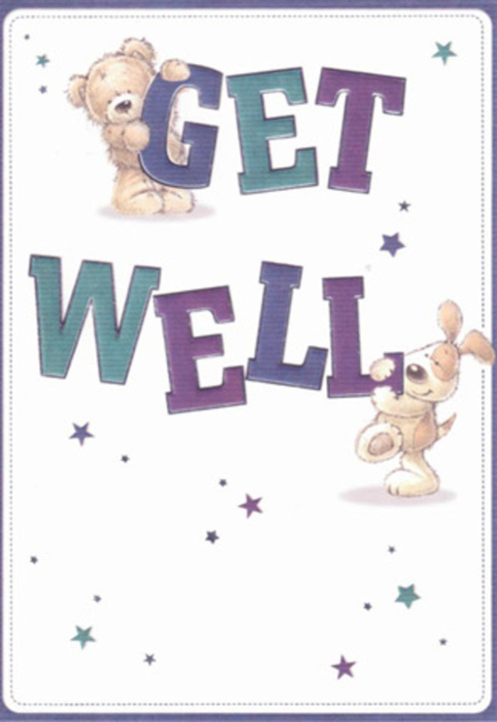 Celebrating gentle encouragement, this get well card features friendly, inviting illustrations that feel at home among Highbury's tree-lined avenues. A bear and puppy join together, their playful spirits and affectionate eyes scattering well-wishes through the air like petals on a spring breeze in local parks. Vibrant, generous letters spelled out in shades of aquamarine and deep violet rise confidently at the card's heart, grounding the playful atmosphere in cheer and reassurance. Scattered stars, twinkling in soft purples, blues, and teals, add an air of magic-echoing the hope that dances among Highbury residents during times of recovery. The lovingly rendered textures-the plush bear's fur and velvety puppy's ears-almost invite touch, creating a sensation akin to pressing your face into a freshly arranged bouquet. Sending this card, perhaps alongside bright blooms from Flower Delivery Highbury, becomes a layered gesture of compassion and positivity, designed to lift spirits across the community. The card's overall lightness and sincerity make it an ideal companion for anyone in Highbury needing comfort, regardless of age or circumstance.