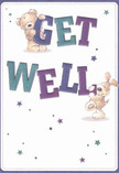 This cheerful get well card brims with warmth and optimism, instantly reminiscent of the supportive spirit found in Highbury's close-knit streets. Two endearing characters-a gentle teddy bear and a happy-go-lucky puppy-seem to spring to life, joyfully holding and balancing the large, vibrantly coloured 'Get Well' lettering. Rich hues of indigo and teal in the bold letters stand out against a creamy, inviting background, capturing the freshness and clarity of a new day in Highbury. Sprinkled stars in varied shades of blue and purple twinkle across the composition, infusing it with hope and a sense of whimsical kindness. The illustrated fur of both the bear and the puppy feels touchably soft, echoing the comforting embrace of a loved one or a thoughtfully arranged bouquet from a local Highbury florist. Each element radiates care and positivity, offering not just a message but a sincere gesture of recovery-perfect for sending heartfelt comfort to friends or family healing in North London.